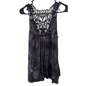 Lace-Back Black Tank Top Tunic S Shimmer‎ Whimsigoth Goth Grunge